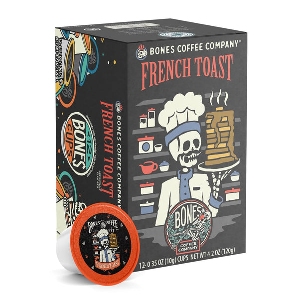Bones Coffee Company Flavored Coffee Bones Cups French Toast, 12ct Single-Serve Coffee Pods for Keurig Coffee Maker