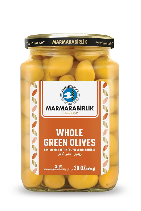 Marmarabirlik, Green Olives, Turkish Whole Olive, Gourmet Mediterranean Flavor, Healthy Snack Food,