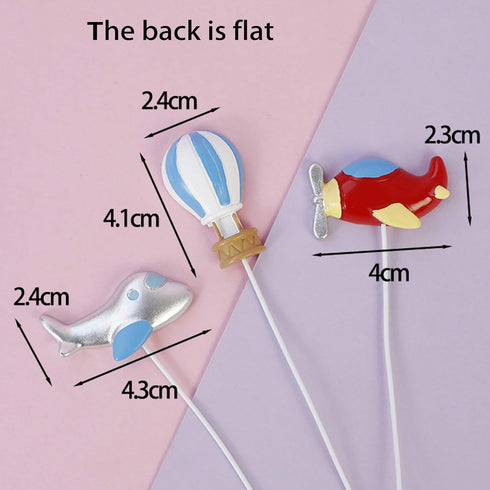 Ercadio 6 Pack Airplane Cake Toppers, 2D Hot Air Balloons Cake Picks for Baby Shower Birthday Party Decorations
