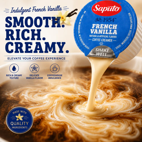 192 Count Pack French Vanilla Coffee Creamer Cups Single Serve Non-Dairy Creamer No Refrigeration Needed Rich Vanilla
