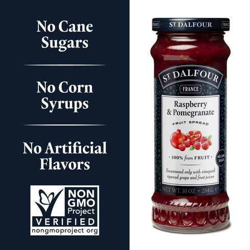 10oz 100% St. Dalfour Raspberry & Pomegranate Fruit Spread - - from Fruit, No Artificial Ingredients, Non-GMO, No Cane