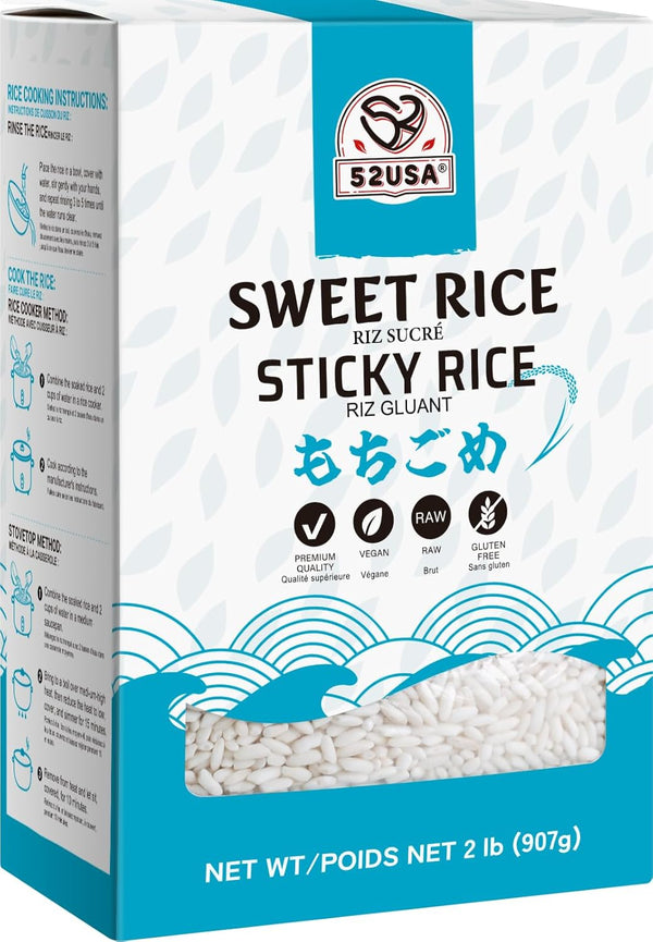52USA Sweet Sticky Rice 2 Pound (32 Ounce), Premium Glutinous Rice 907g