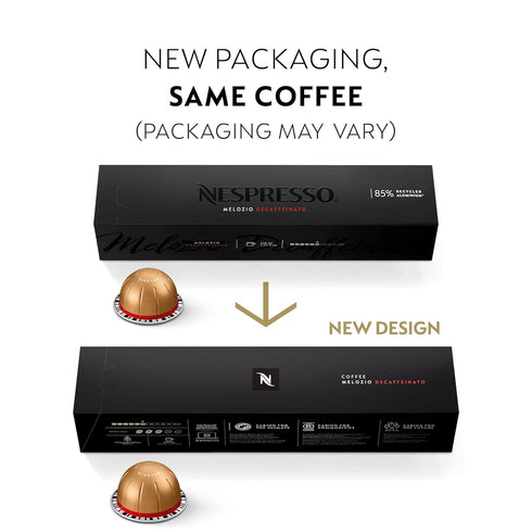 Melozio 30-Count 7.8 oz. Nespresso Capsules Vertuo, Decaffeinato, Medium Roast Espresso, Coffee Pods, Brews
