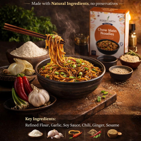 250g Pack 1 Food Earth Chow Mein Noodles Authentic Stir-Fry for Asian Cooking | Non-Sticky Wok-Ready Noodles for Chow