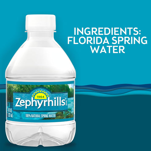 12 Pack 8 Oz Zephyrhills Florida Spring Bottled Water, - Still Drinking Water with Naturally Occurring Minerals