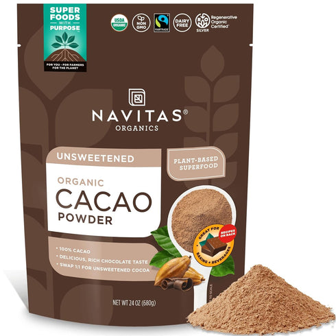 Navitas Organics Cacao Powder - Cocoa Powder Substitute 1:1, For Hot Chocolate,