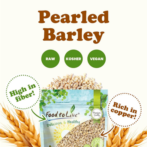 2 Food to Live - Pearl Barley, Pounds Processed Hulled Barley, Cereal Grain, Kosher, Vegan, Bulk. Cooks Faster than