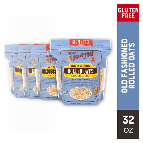 32oz (Pack 4) Bob's Red Mill Gluten Free Old Fashioned Rolled Oats, of - Non GMO, Whole Grain, Vegan, Kosher