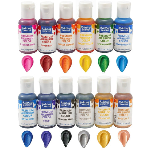 Bakery Crafts Premium Airbrush Food Coloring, 12 Bottle Set, 7.2 Fl Oz,