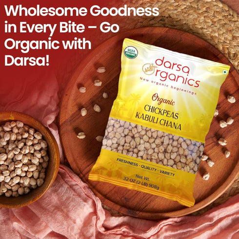 2lbs, Hummus Pack Darsa Organics Garbanzo Beans Chickpeas USDA Organic certified dried Chick peas for and Curries