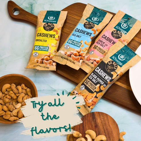 2oz Packs (5 Count) IChoose Black Pepper Sea Salt Cashews, Individual Snack Bold Cracked Pepper Roasted Cashews