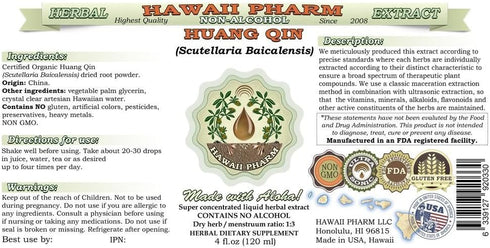 Huang Qin Alcohol-Free Liquid Extract, Scutellaria Root Glycerite, Hawaii Pharm, 2 oz