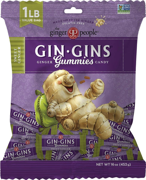 Gummies Gummies 1 lb (16oz) Pack 2 GIN GINS Sweet Ginger Natural Fresh Ginger Candy by The Ginger People Sweet Ginger