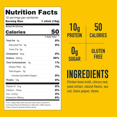 LonoLife Chicken Bone Broth Powder Mix, 10g Protein, Collagen-Rich, 10 Portable Stick Pack Servings