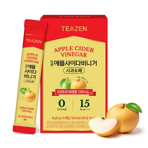 TEAZEN Apple Cider Vinegar Drink Powder Packets, Apple & Pear Flavor On-the-Go