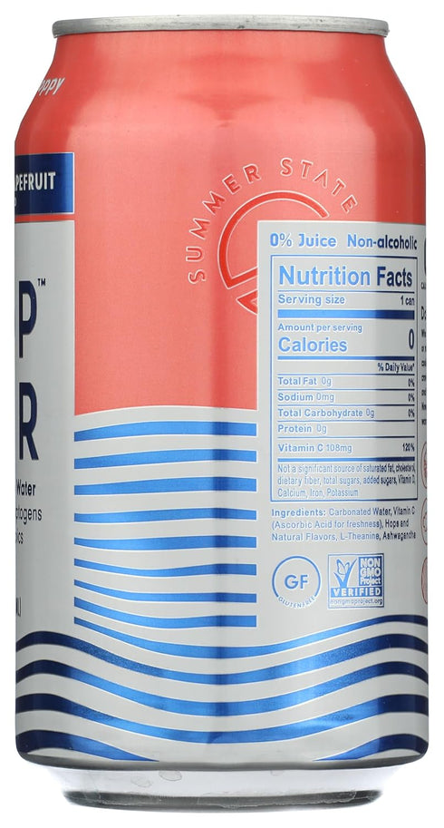 12 Pack, 12 oz HOP WTR Sparkling Hop Water, Ruby Red Grapefruit Sugar Free, Low Carb Non Alcoholic Drinks, NA Beer