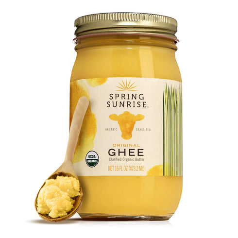 Spring Sunrise Organic Grass-Fed Ghee 16 oz, USDA Certified Clarified Butter, Keto