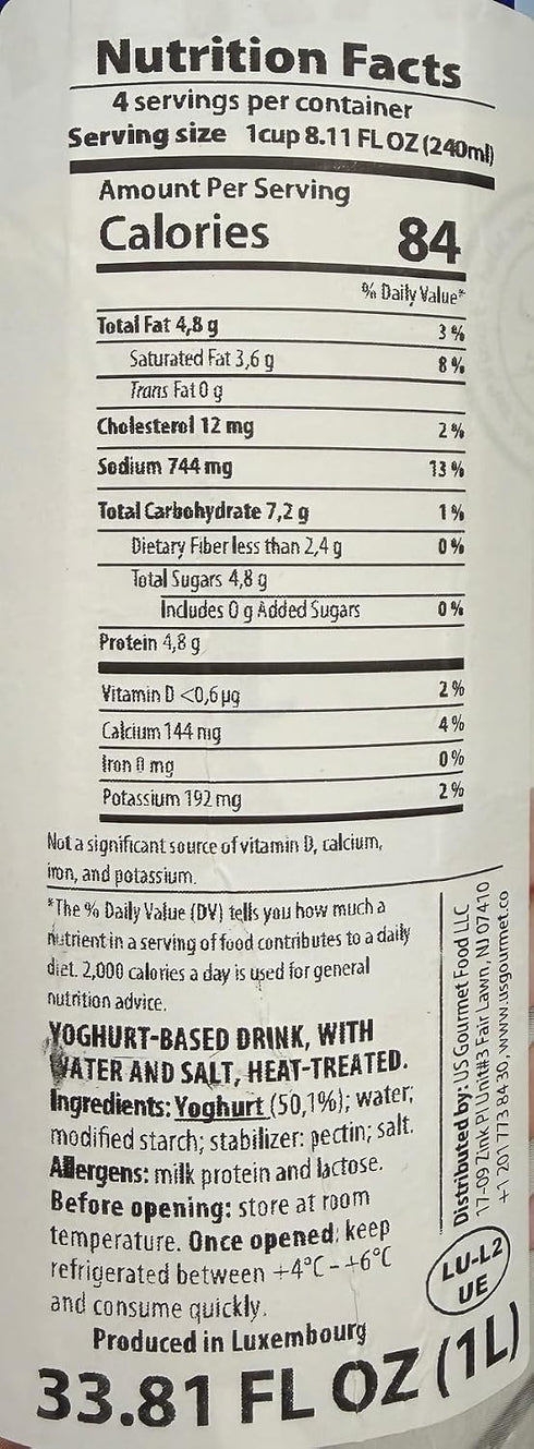 Generic 33.81 Oz, Pack 3 Yayla Ayran Yogurt-Based Drink with Water and Salt, Halal, Fl