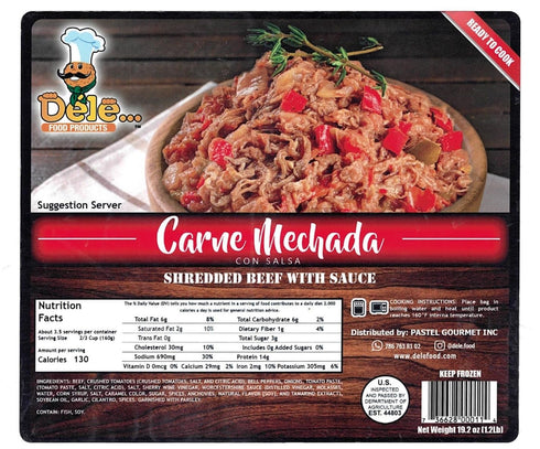 Frozen 1.2 LB Dele Food Ready to Heat Shredded Beef - Authentic Venezuelan Recipe Made in USA, Fully Cooked Shredded