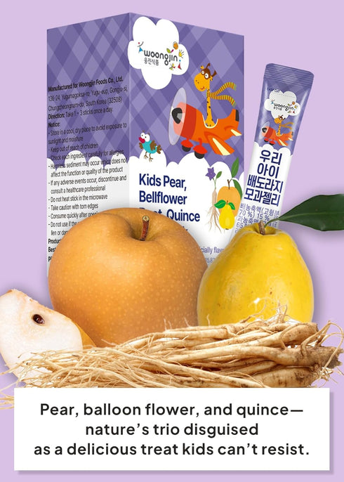 30 (15.87 oz) Korean Food Woongjin Kids Pear Bellflower Root Quince Jelly Stick Naturally Sweetened Fruity Flavor Jelly