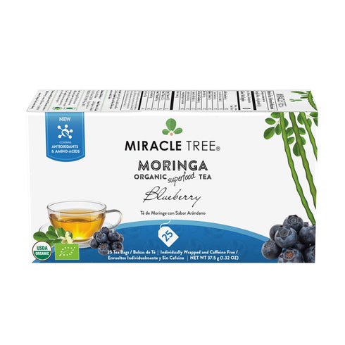 Miracle Tree Organic Moringa Superfood Tea - 25 Individually Sealed Tea Bags, Blueberry