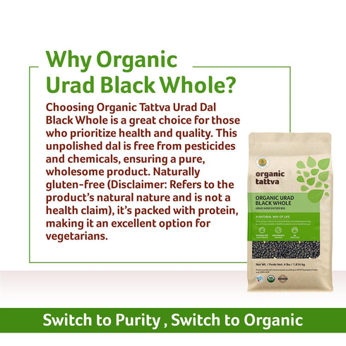(4 lbs) Organic Tattva Black Urad Dal Whole - Black Lentils Organic, Gluten Free, Vegan & Kosher - Unpolished Gram
