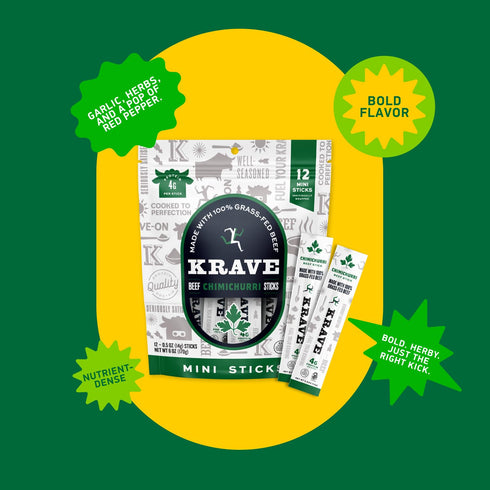 (0.5 Pack 12) 100% 45 Krave, Meat Sticks Minis, Chimichurri flavor - Ounce Sticks, of - Grass Fed Beef, Calories Per