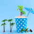 Jovitec 16 Pieces Small Green Palm Tree Cake Topper, 5.5 Inch Hawaiian Tropical Coconut Tree Decorations