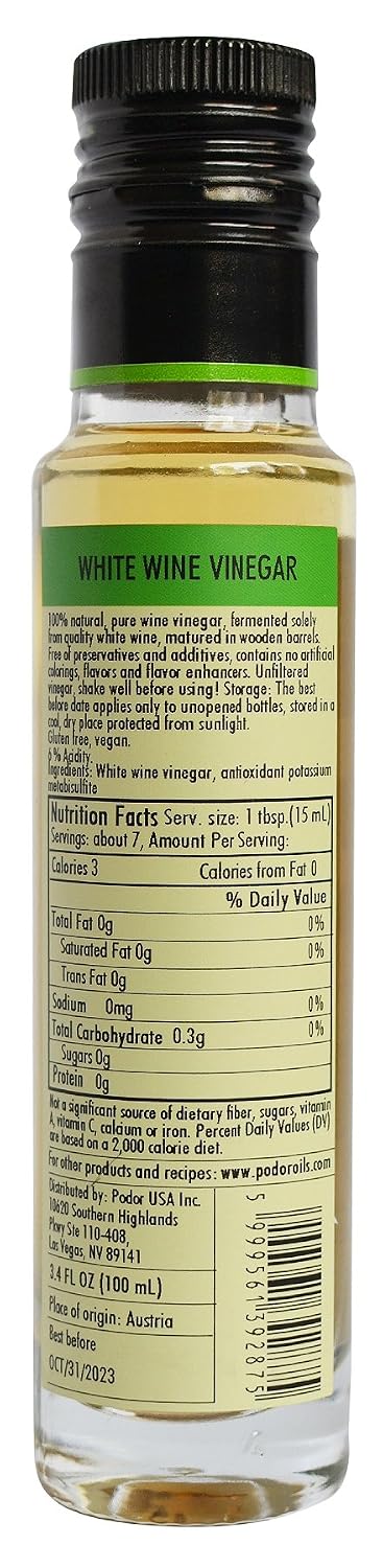 3.4 Oz. 100% PDR Premium White Wine Vinegar - fl. - Natural, Aged in Oak Barrels, Fermented, Unfiltered, Vegan