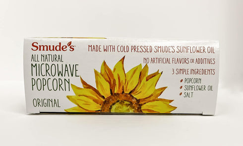 Smude's Brand All Natural Microwave Popcorn - Original, 1 box of 3 bags, Healthy Snack, Gluten Free