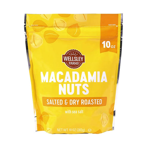 Wellsley Farms Salted & Dry Roasted Macadamia Nuts (1 Bag), Lightly Seasoned with Sea