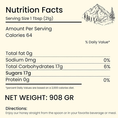Altay Meadows 100% 908g 35.2oz Altay Raw Buckwheat Honey - Pure, Unfiltered, Unpasteurized, Ethically Sourced - Glass