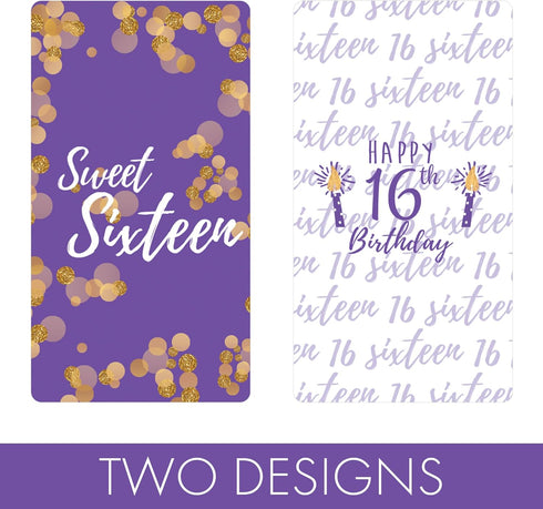 Sweet 16 Birthday Party Mini Chocolate Candy Bar Wrappers - Purple and Gold - 42 Stickers for Sweet Sixteen Favors
