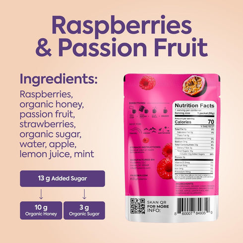 10 Count Frubemix Raspberry & Passion Fruit Honey Sweetened, Pure-Based Drink Mix | Soda Alternative Hot, Iced