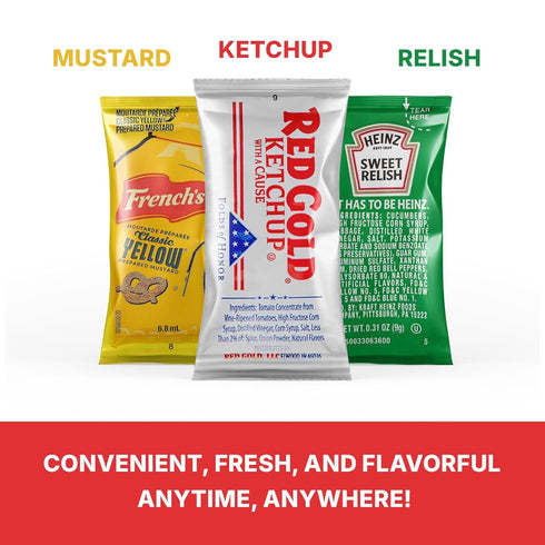 PailSail Pack (100 Pack, 100, Count) Condiment Variety - Single Serve Pouches: KETCHUP, MUSTARD, and RELISH - Perfect