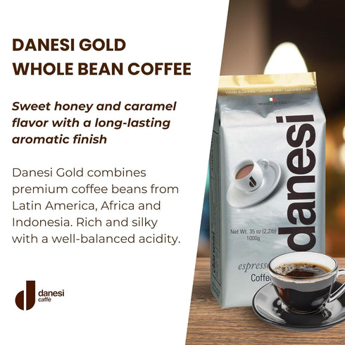 (2.2 lb) Danesi Caffe Italian Whole Coffee Beans - Espresso Coffee Beans and Medium Roast Whole Bean - Perfect