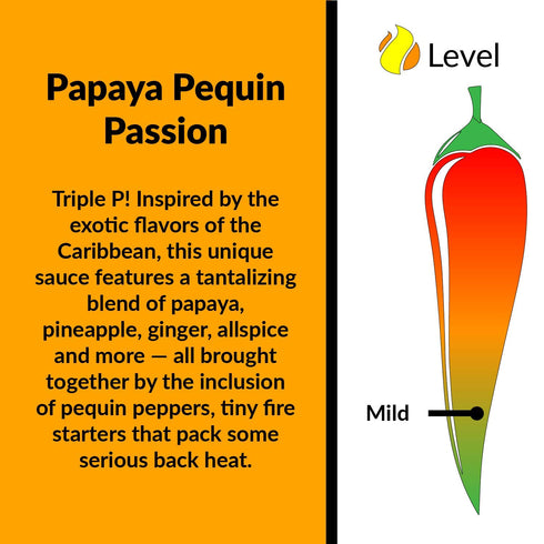 6 Pack Papaya Pequin Passion Natural Hot Sauce by Fat Cat Gourmet | Savory Caribbean Inspired Fruit Sauce for Seafood