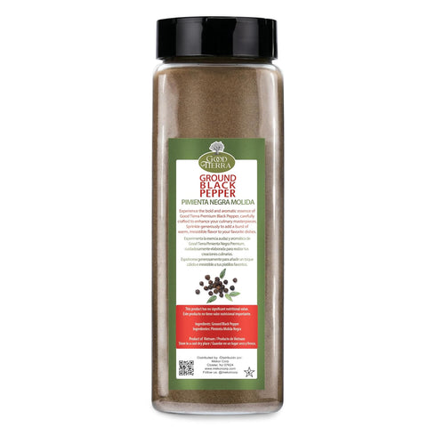 17 oz Good Tierra Black Pepper Ground - Fine Ground Black Pepper Powder, Gluten Free Bulk Spice for Cooking, BBQ