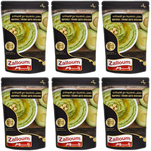 Zalloum Hummus 135g (Pack 6), - with Avocado, Each of Ready to Eat Pouches, Gluten Free