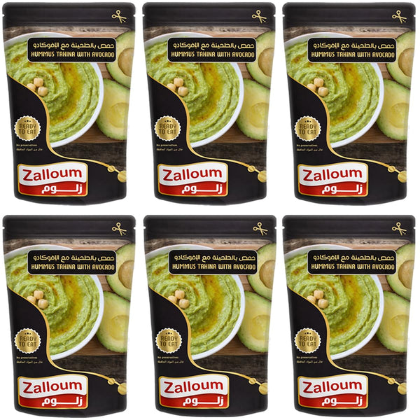 Zalloum Hummus 135g (Pack 6), - with Avocado, Each of Ready to Eat Pouches, Gluten Free