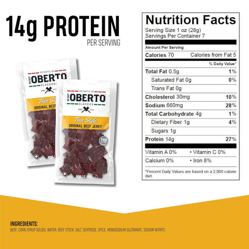 7 Oh Boy! Oberto Classics Thin Style Original Beef Jerky, Ounce