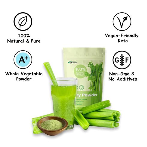 100% 5.3 Oz ORGFUN Celery Powder Nature Fresh Celery Juice Powder, Locally Sourced No Additives Gluten Free Prefer