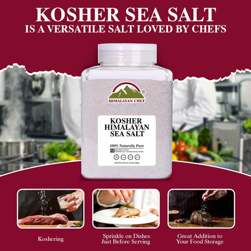 5 Himalayan Chef Kosher Sea Salt Full Flavor, No Additives, unrefined and Less Sodium - Natural and Organic - Pound