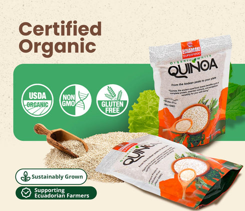1.1lb (17.6oz) Ecuamaki Organic White Quinoa Cereal Gluten Free, PlantBased Protein & High Fiber Whole Grain USDA