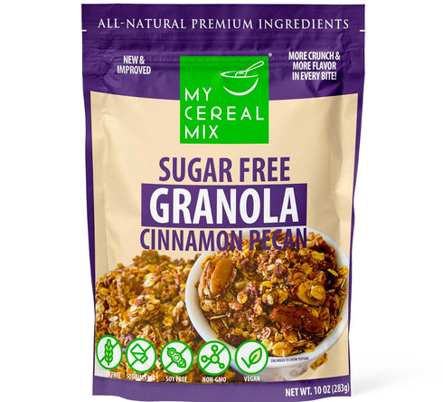MyCerealMix Sugar Free Granola - Cinnamon Pecan, Gluten Free, Soy Free, All Natural Ingredients, Vegan