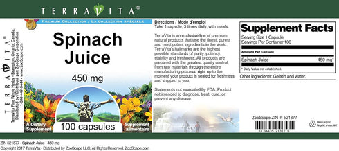 Terravita 450 (100 521877) Spinach Juice - mg Capsules, ZIN: