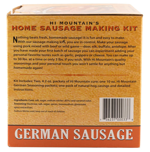 30 Lbs Hi Mountain Seasonings GERMAN Sausage Making Kit Includes Sausage Seasoning, Cure Natural Hog Casings