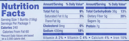 Frozen 5.5 oz Amy's Meals, Beans & Rice Burrito, Vegan & Gluten Free