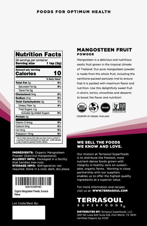 Superfoods Mangosteen Fruit Powder, Organic, 6 Ounces by Terrasoul