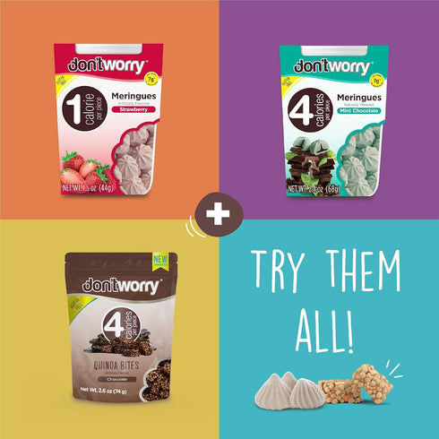 4 6 Pack) Don't Worry Chocolate Quinoa Bites - Low Calorie Snacks, Only Calories per Piece!, Healthy Chocolate Granola